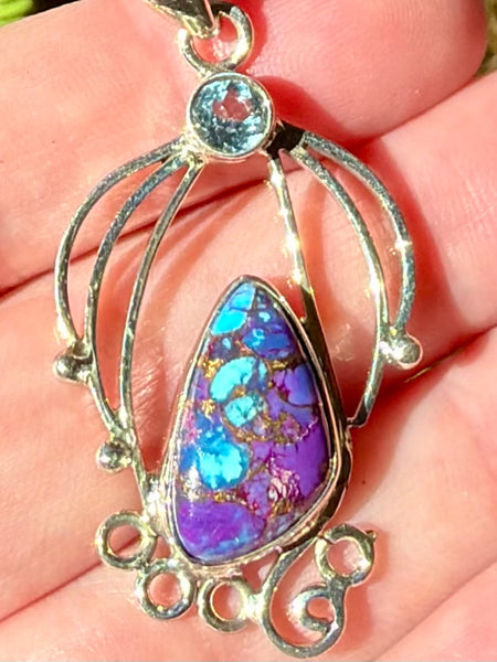 Purple Copper Turquoise and Blue Topaz Pendant - Morganna’s Treasures