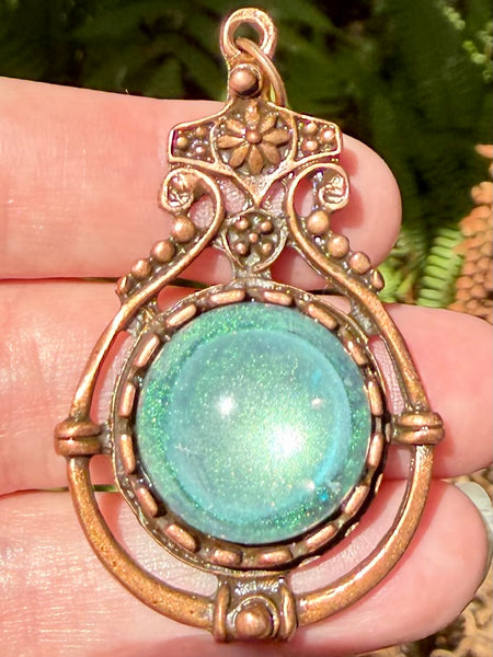"Mystic" Peruvian Chrysocolla, Azurite, Aquamarine, Clear Quartz and Aluminum Orgonite Pendant