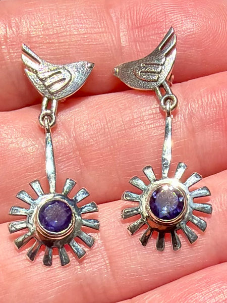 Purple Amethyst Birds Earrings
