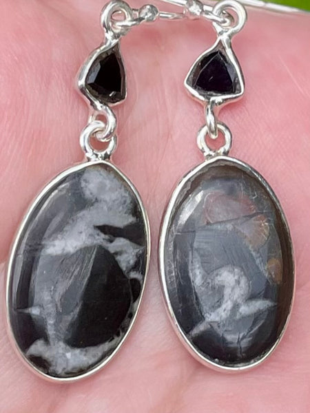 Septarian (Dragon’s Stone) and Black Onyx Earrings - Morganna’s Treasures 