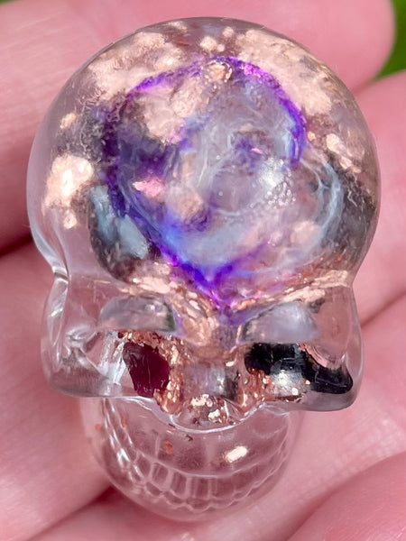 Small Sugilite , Clear Quartz & Copper Orgonite Skull - Morganna’s Treasures 