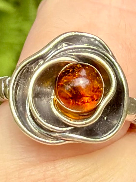 Baltic Amber Rose Ring Size 6.5