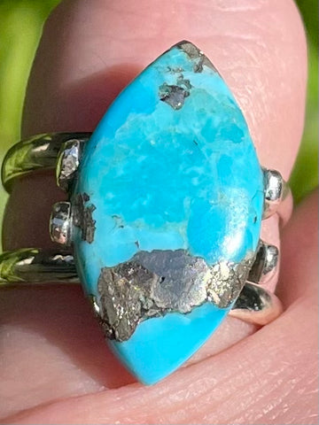 Blue Turquoise with Pyrite Ring Size 6.5 - Morganna’s Treasures 