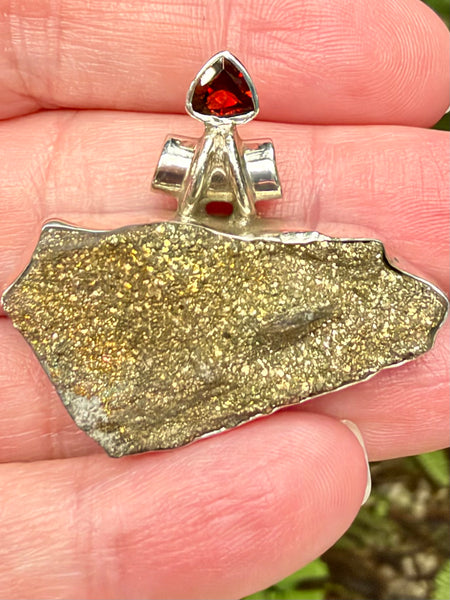 Rainbow Pyrite and Garnet Pendant - Morganna’s Treasures