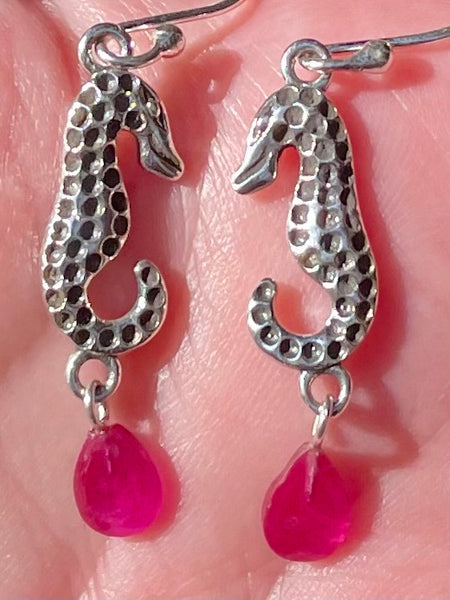 Ruby Seahorse Earrings - Morganna’s Treasures