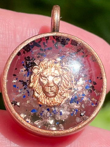 “Call of the Lion” Copper, Black Tourmaline, Selenite, Azurite & Quartz Orgonite Pendant