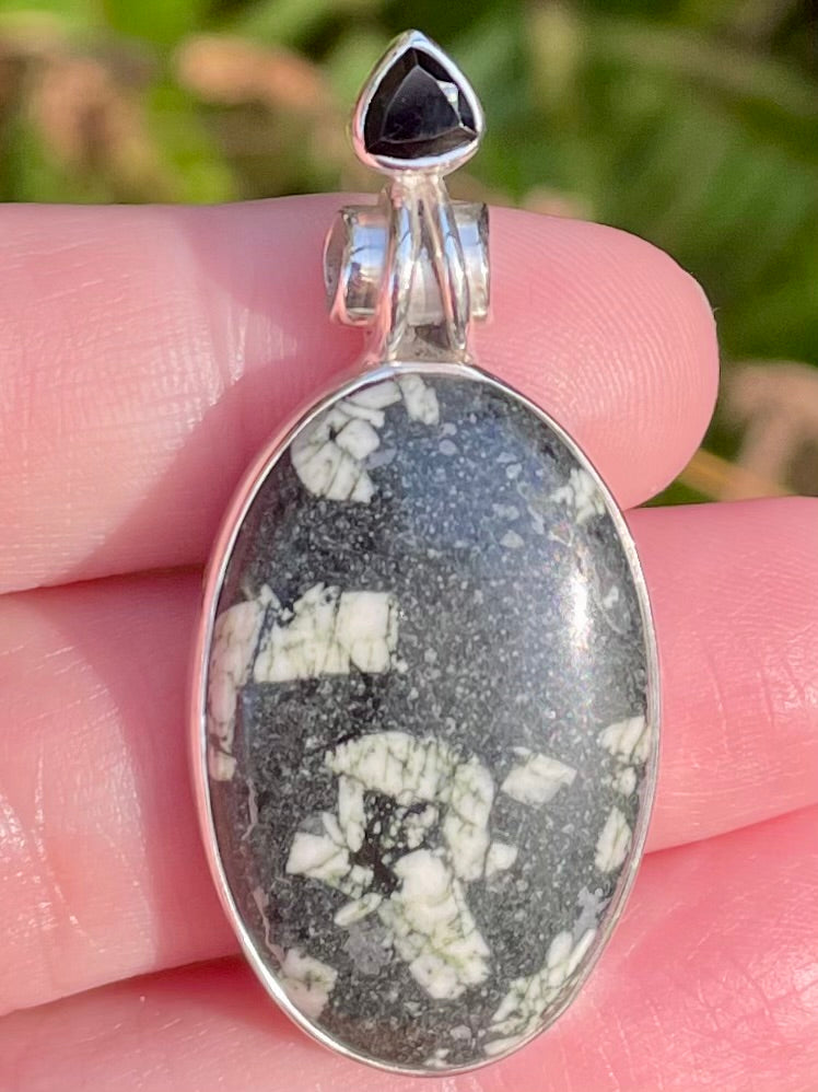 Chinese Writing Stone and Black Onyx Pendant - Morganna’s Treasures