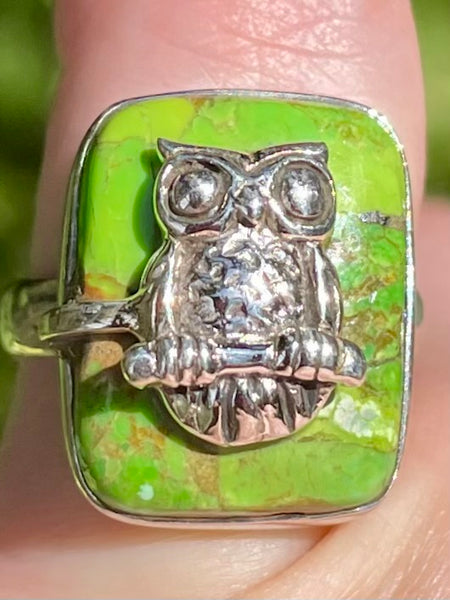 Green Mohave Turquoise Owl Ring Size 6.5 - Morganna’s Treasures 