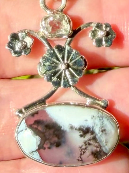 Merlinite and Herkimer Diamond Pendant