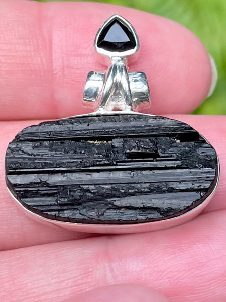 Rough Black Tourmaline and Black Onyx Pendant - Morganna’s Treasures 