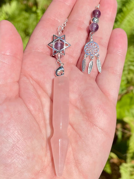 Rose Quartz and Amethyst Pendulum