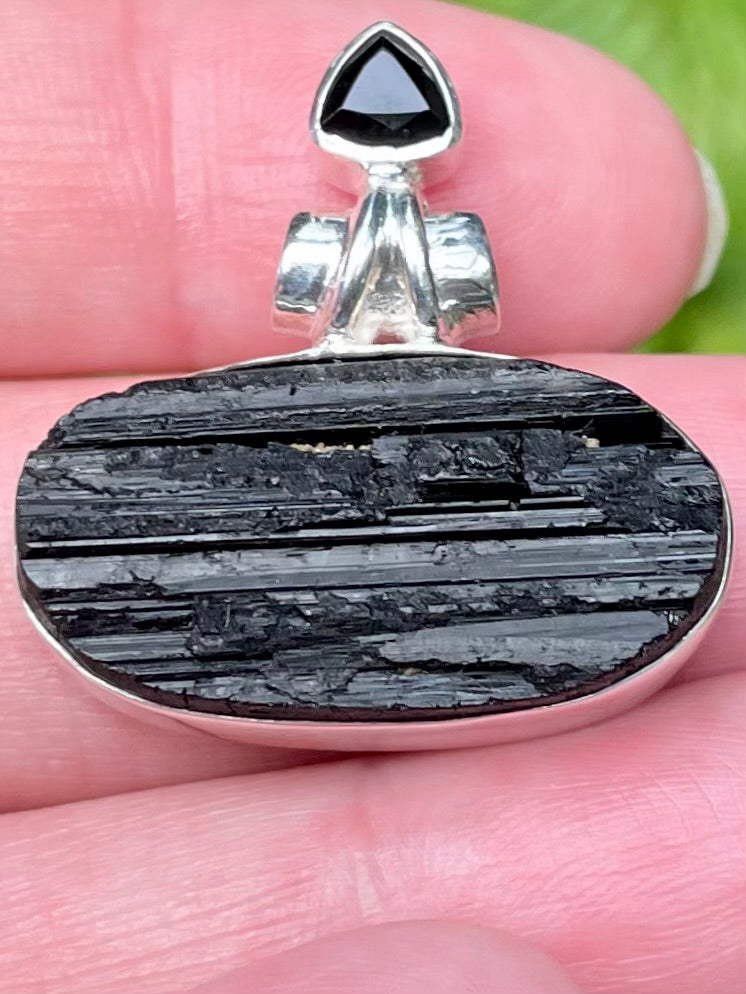 Rough Black Tourmaline and Black Onyx Pendant - Morganna’s Treasures 