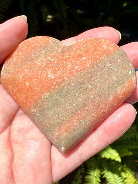 Large Rough Banded Orange Calcite Carved Heart
