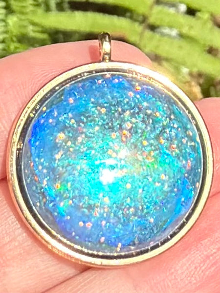 "Galaxy" Azurite, Aquamarine, Selenite, Moonstone and Aluminum Orgonite Pendant