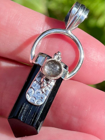 Tourmanilated Quartz and Black Tourmaline Pendant - Morganna’s Treasures 