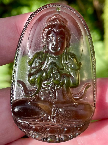 Carved Buddhist Black Obsidian Palm Stone/Pendant - Morganna’s Treasures 