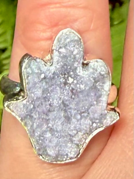 Hamsa Hand Druzy Agate Ring Size 6