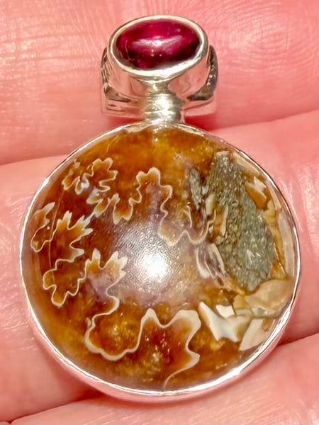 Stunning Sutured Ammonite and Garnet Pendant