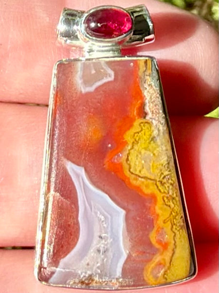 Beautiful Red Seam Agate and Garnet Pendant