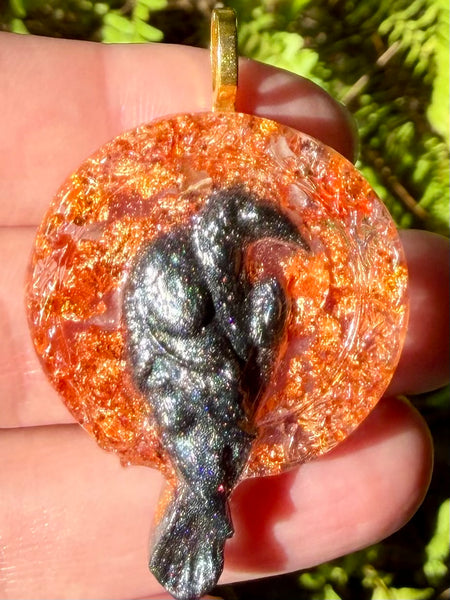Crow Copper Resin Pendant