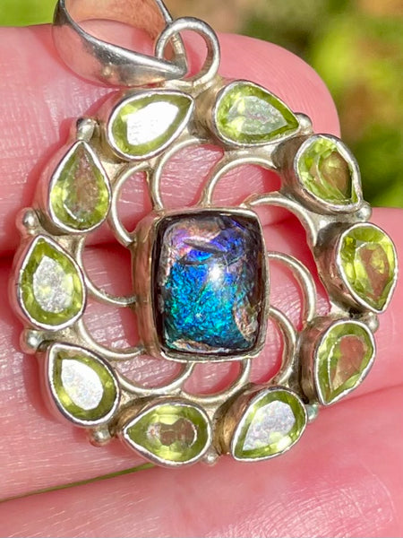 Stunning Ammolite and Peridot Pendant - Morganna’s Treasures