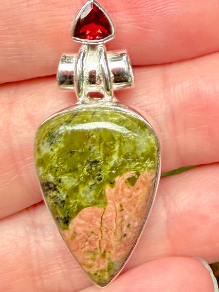 Unakite and Garnet Pendant
