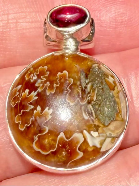 Stunning Sutured Ammonite and Garnet Pendant