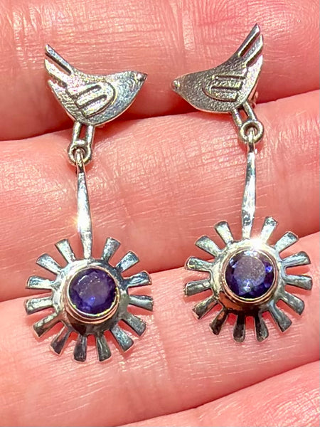 Purple Amethyst Birds Earrings
