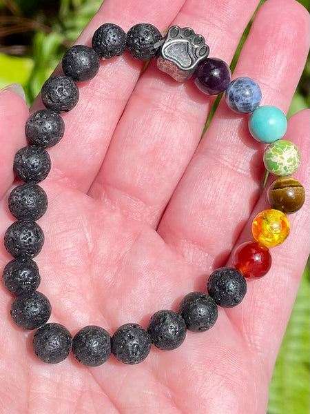 Chakra Lava Rock Paw Print Bracelet - Morganna’s Treasures