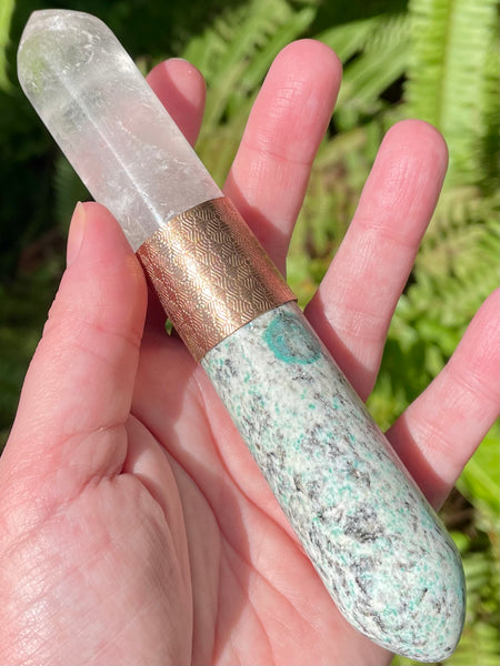 K2 Azurite and Clear Quartz Crystal Massage Wand - Morganna’s Treasures
