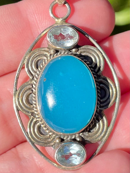 Beautiful Blue Chalcedony and Blue Topaz Pendant