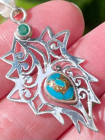 Gorgeous Blue Copper Turquoise and Emerald Pendant - Morganna’s Treasures 