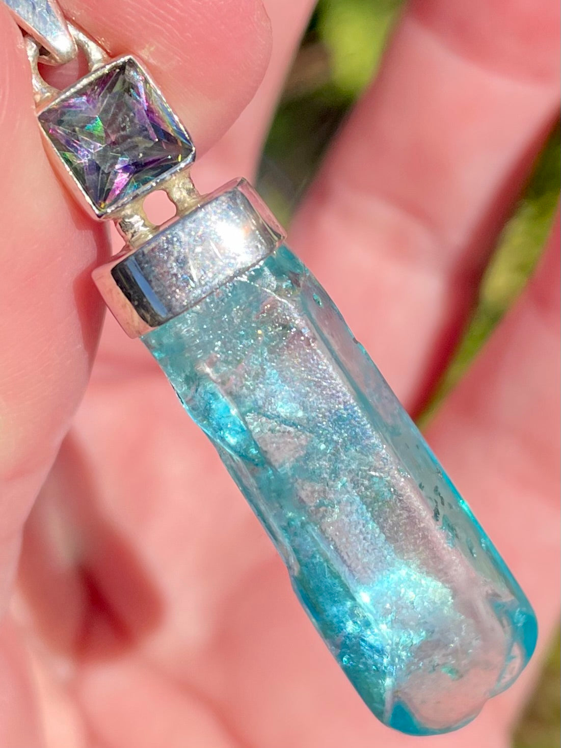 Aqua Aura Quartz and Mystic Topaz Pendant