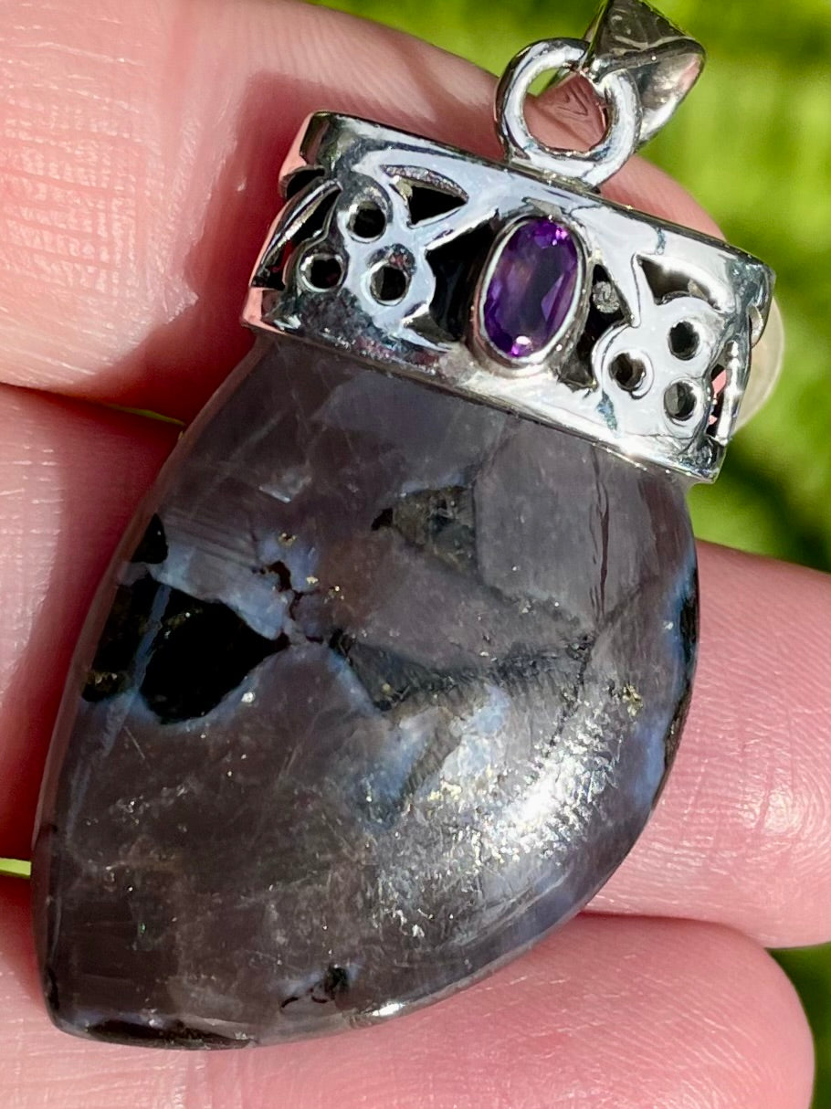 Indigo Gabbro and Amethyst Pendant - Morganna’s Treasures 