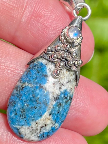 K2 Azurite and Rainbow Moonstone Pendant - Morganna’s Treasures 