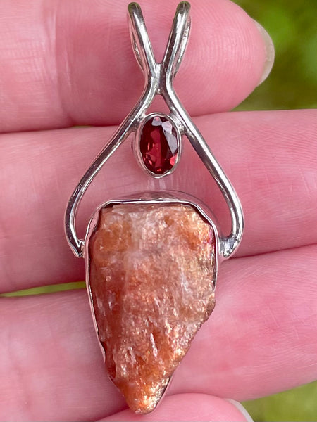 Rough Sunstone and Garnet Pendant - Morganna’s Treasures 