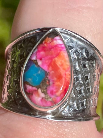 Kingman Pink Dahlia Turquoise Ring Size 9.5