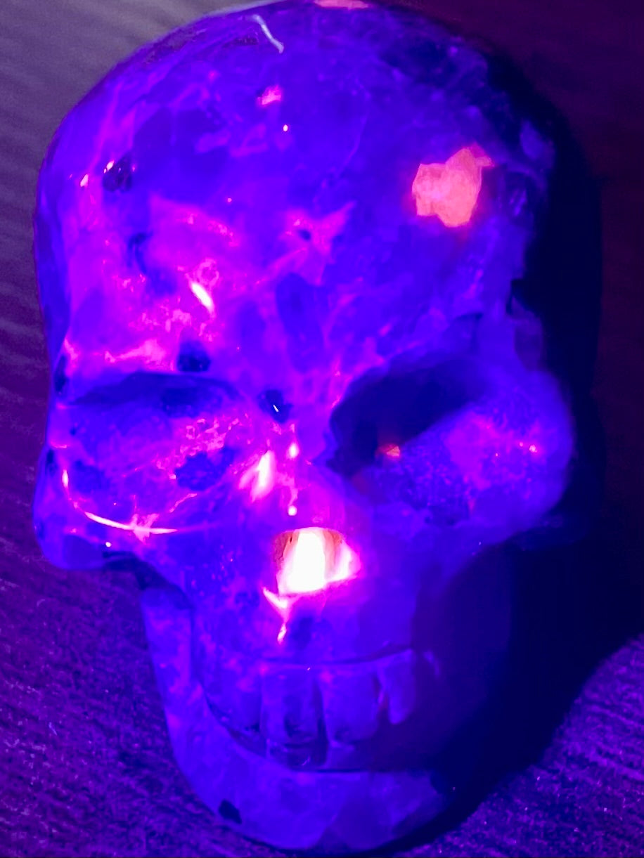 Carved Yooperlite (Fluorescent Sodalite)  Skull - Morganna’s Treasures 