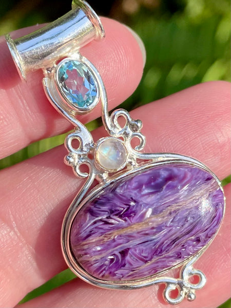 Charoite, Rainbow Moonstone and Blue Topaz Pendant - Morganna’s Treasures 