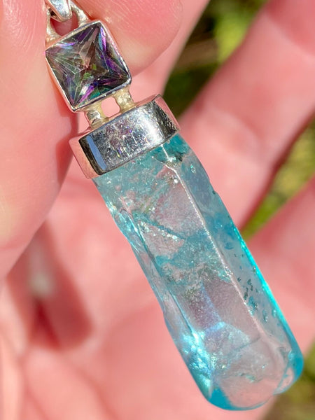 Aqua Aura Quartz and Mystic Topaz Pendant