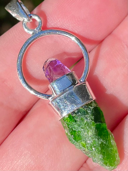 Purple Amethyst and Rough Chrome Diopside Pendant