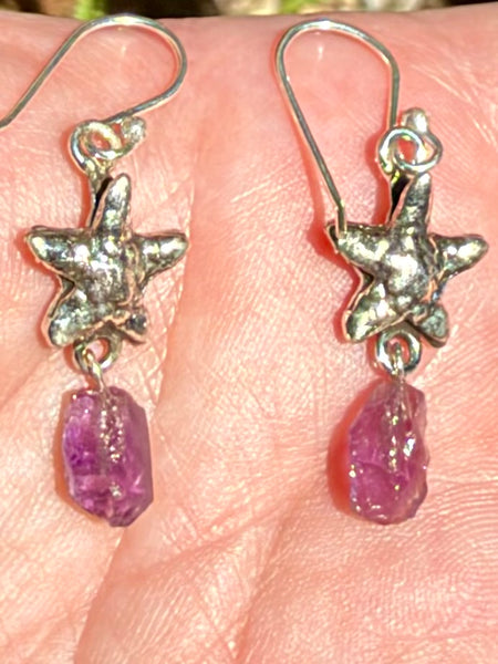 Purple Amethyst Starfish Earrings