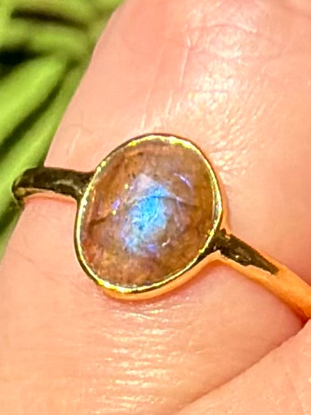 18K Gold over Sterling Silver Faceted Labradorite Ring Size 6.5