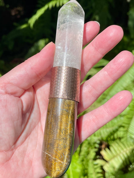 Tigers Eye and Clear Quartz Crystal Massage Wand - Morganna’s Treasures