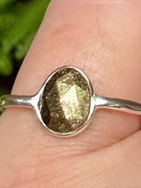 Faceted Gold Sheen Obsidian Ring Size 8
