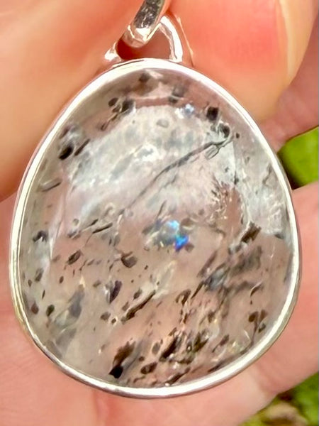 Hematite in Quartz Pendant with Rainbows - Morganna’s Treasures
