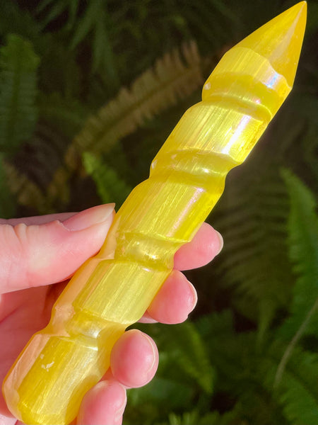 Yellow Aura Selenite Spiral Wand - Morganna’s Treasures