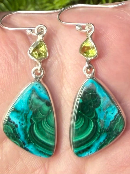 Malachite in Chrysocolla and Peridot Earrings - Morganna’s Treasures