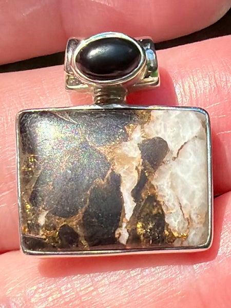 Black Copper Calcite and Black Onyx Pendant