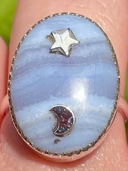 Moon and Stars Blue Lace Agate Ring Size 9 - Morganna’s Treasures 